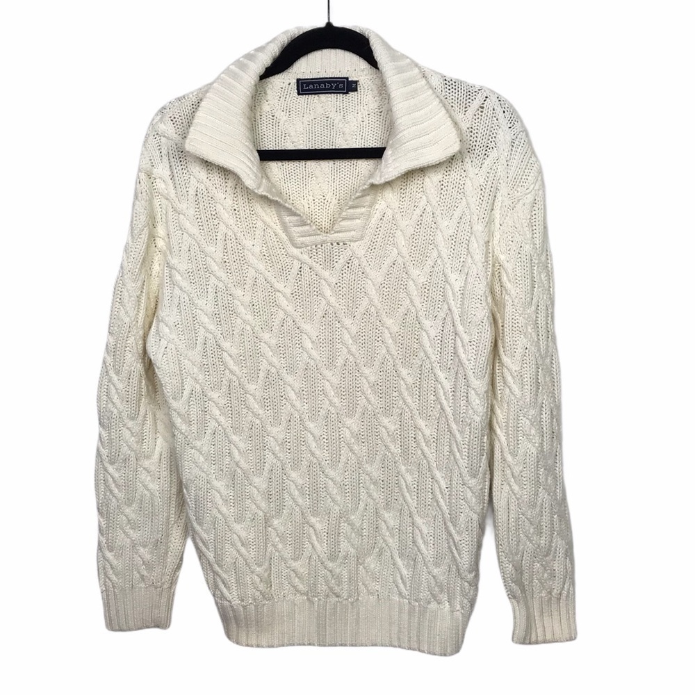 Lanaby's 100% Cotton Open Neck Knit Polo Sweater